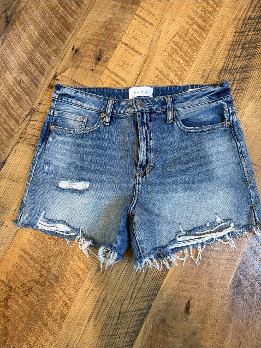 Dear John Distressed Denim Shorts with Frayed Hem